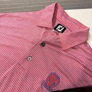 FootJoy Golf Polo Shirt Mens Size L Pink Blue Striped Embroidered Logo